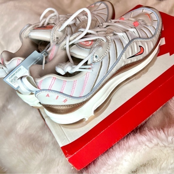 NEW Nike Air Max 98 "Rose Gold" sneakers pink and white leather metallic shoes - Picture 8 of 13